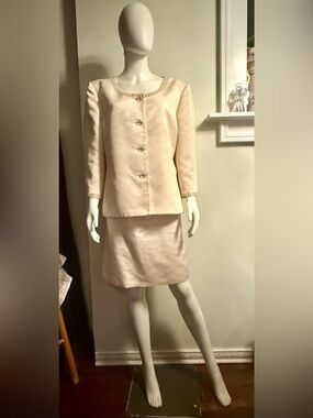 Kasper Cream Jewel-Trim Skirt Suit